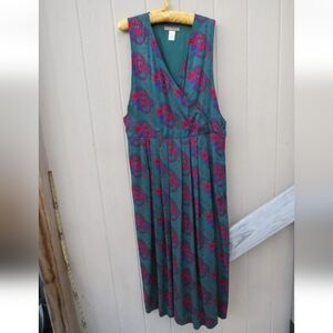 Vintage Bryn Connelly Women Dress Size 12 Jumper Green Pockets Vneck fully lined